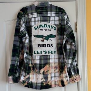 Green and Black Plaid Philadelphia Eagles women’s button down Shirt